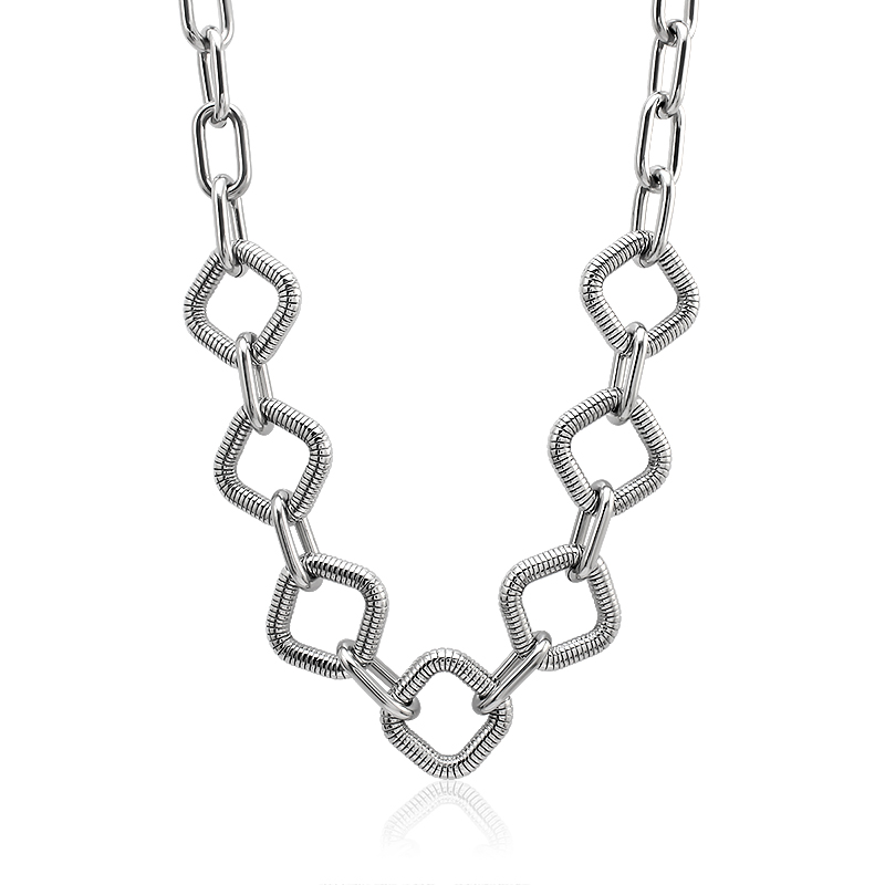 Lobster Clasp Silver - Stainless Steel Textured Square Paperclip Chain