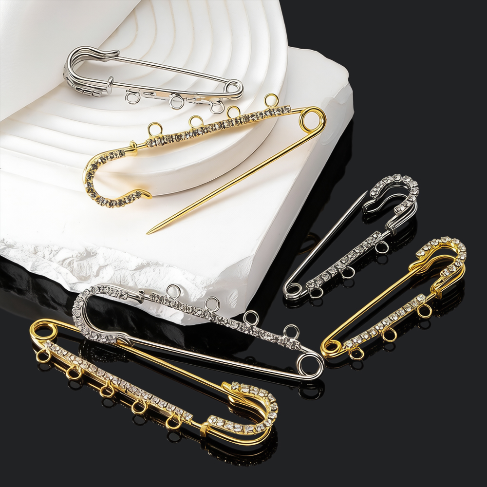Jewelry Making Soldering Kit - 5pcs Rhinestone Large Safety Pins Brooches